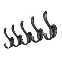 chaungfeng 5 Pack Non Perforated Coat Hooks, Wall Mount Heavy Duty Utility Retro Double Hooks for Hanging Coats,Hat, Towel, Key, Robe, Scarf, Bag, Cap