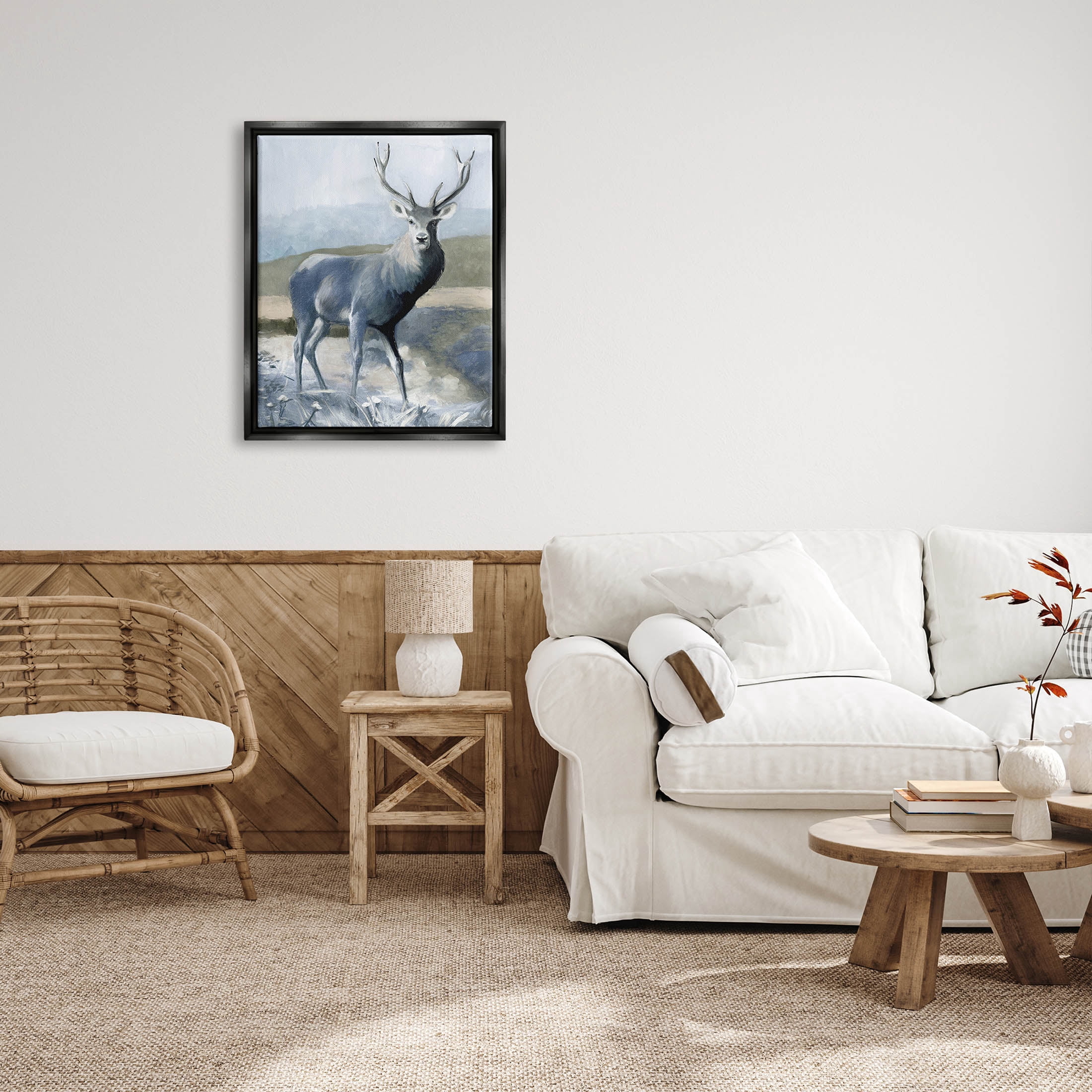 Woodland Wildlife Deer Portrait Animals & Insects Graphic Art Jet Black Framed Art Print Wall Art