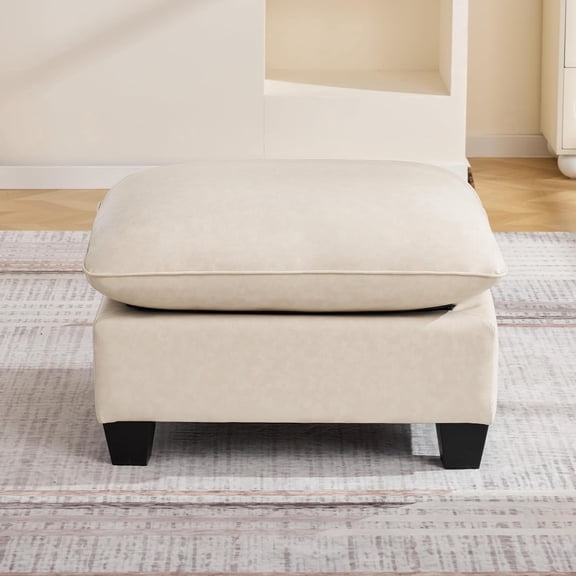 31.5" Faux Leather Large Square Ottoman, Oversized Upholstered Footrest for Living Room, Bedroom, Entryway