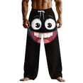 thumbnail image 2 of Ceisia Men's Fun Cartoon Big Smile Print Loose Casual Pants with Elastic Drawstring Waist Black XXXXXL Gifts, 2 of 3