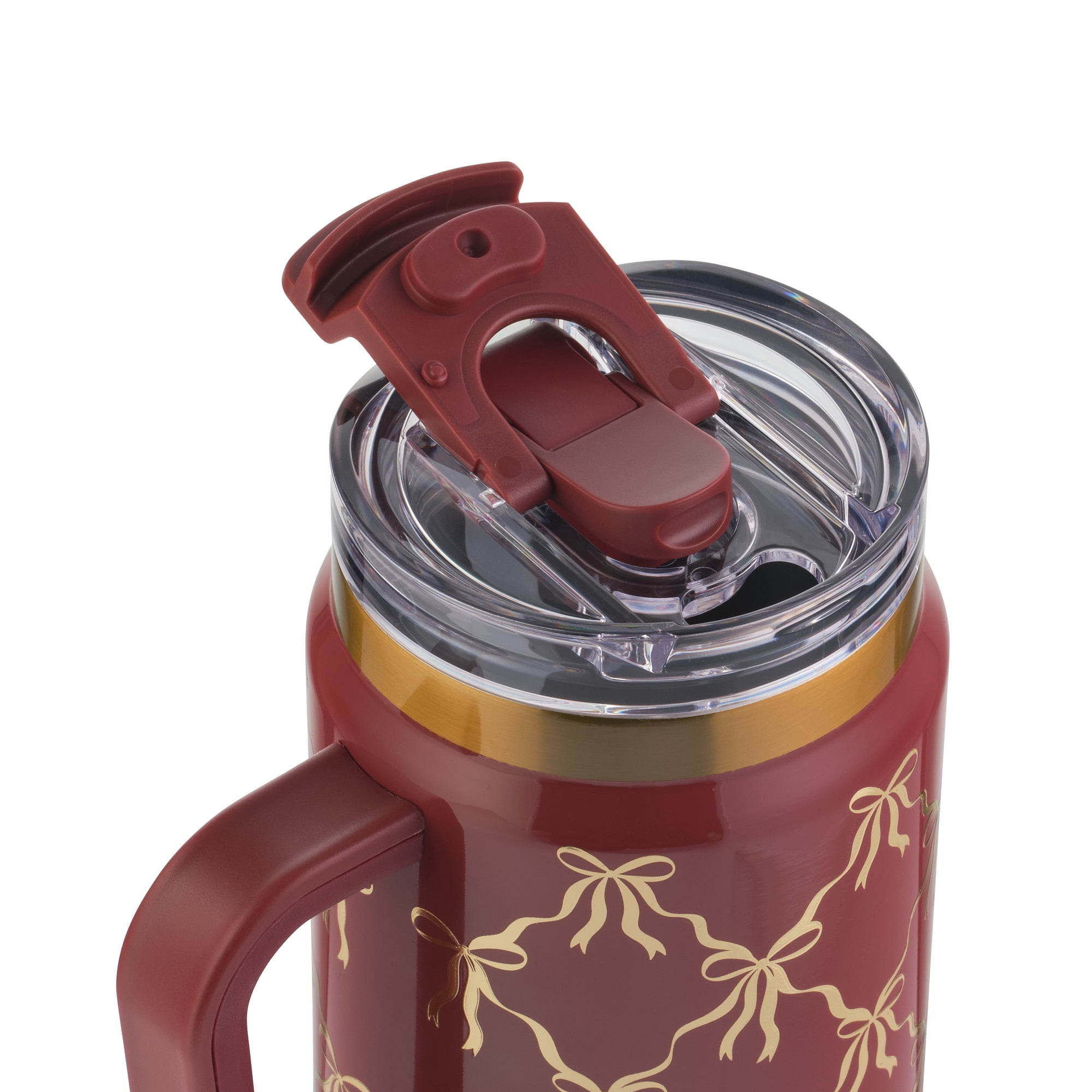 Thyme & Table 32oz Stainless Steel Luna Tumbler with Handle and Dual Straw Lid, Red Bow