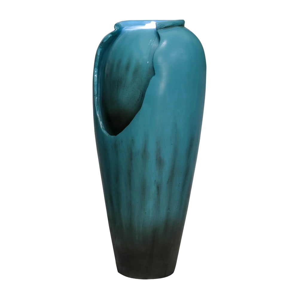 Outdoor Concrete Vase Water Fountain Patio Garden Water Feature with LED Light and Submersible Pump for Home, Office Garden, Yard Art Decor