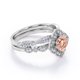 thumbnail image 3 of JeenMata Anillo Nupcial Art Déco 1,5 ct Flores Milgrain Redondo Rosa Melocotón Pavé Cruzado Morganita Moissanita Plata Baño Oro Blanco 18 K, 3 of 6