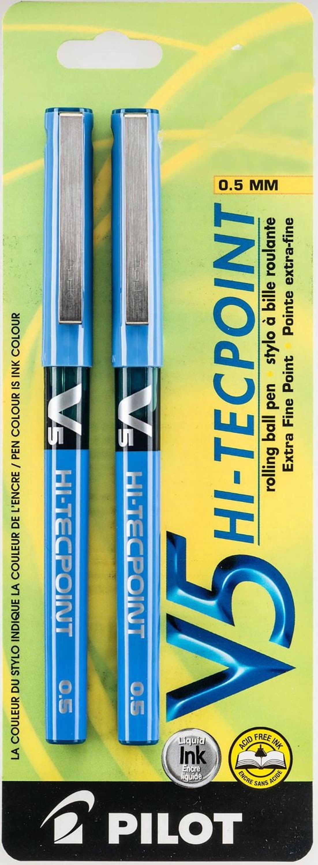 Pilot Hi-Tecpoint V5 Stylos à bille roulante - Bleu Pointe aiguille, 0.5mm, 2/pqt
