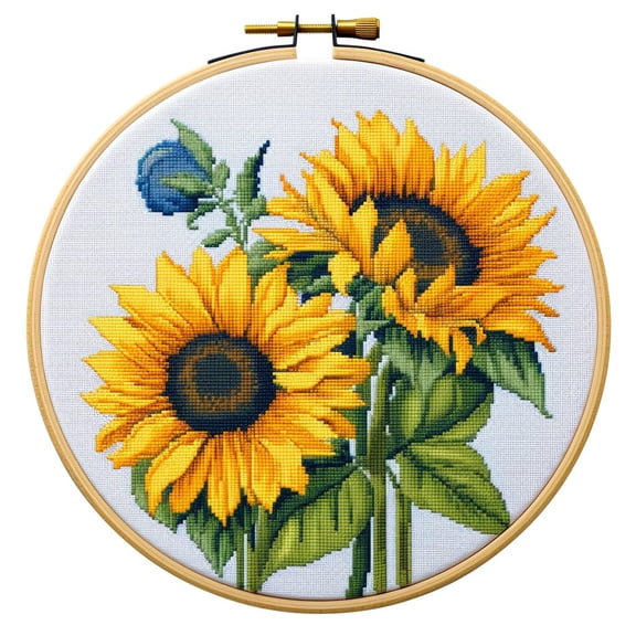Sunflowers Stamped Cross Stitch Kits for Beginners Easy with Hoop 11CT Needlepoint Embroidery DIY Counted Cross Stitch Kits Art Craft Wall Decor 35x35cm(1)