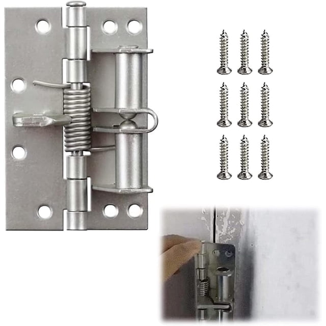 HUGFEGWE Charnière de Positionnement Multifonctionnelle à Ressort, Charnières de Porte Automatiques Auto-Fermantes, Charnières de Porte Réglables avec 9 Vis pour Meubles d'Armoire. (Argent) CJB91-121149