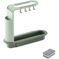 thumbnail image 1 of Estantería telescópica para fregadero, escurridor de platos ajustable, cesta de drenaje de fregadero de cocina con esponja de limpieza (verde) Feliz Sencillez, 1 of 4