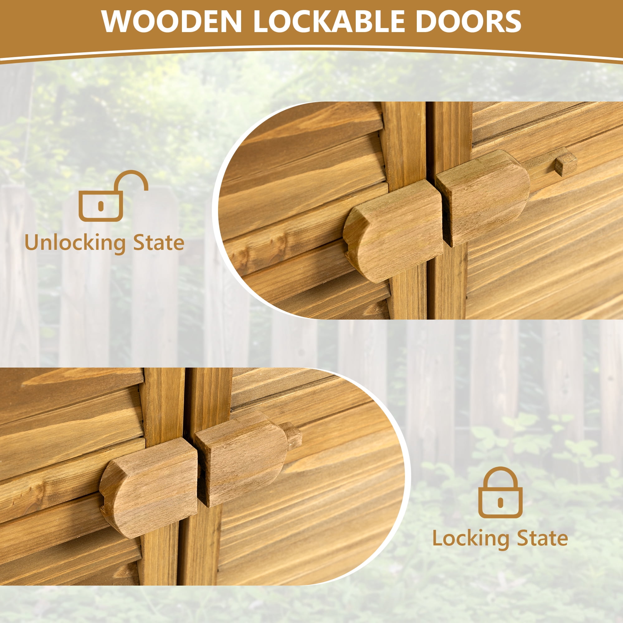 Outdoor Storage Cabinet Wood, Garden Shed Pool Storage Shed with Lockable Door for Patio Backyard, Natural