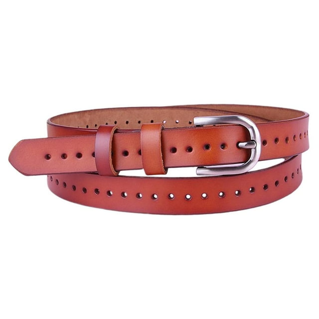 Cinturón de cuero suave para mujer, cinturón ajustable con hebilla de metal, color marrón