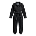 thumbnail image 7 of Kctiaxy Jumpsuits for Women Long Sleeve Turndown Collar Belt Ties Denim Rompers Solid Fashion Jogger Jeans, 7 of 7