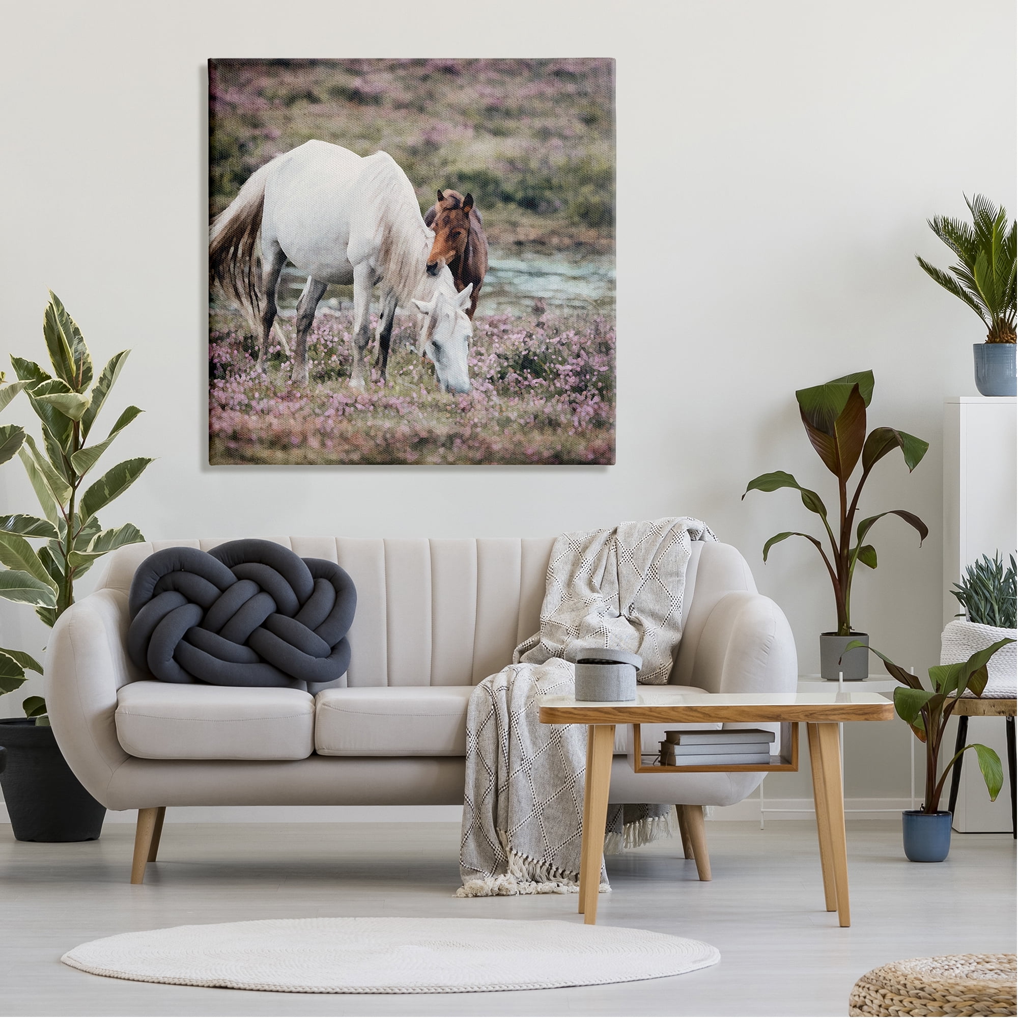 Stupell Industries Horses Grazing by River Animals & Insects Painting Gallery Wrapped Canvas Print Wall Art, 36 x 36