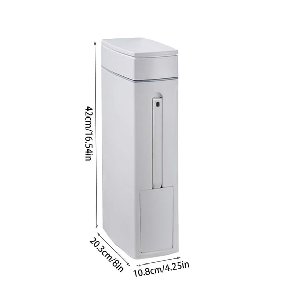 Rkxzt Garbage Can Slim Corner Bathroom Toilet Brush Holder with 4.5L Trash Can Organizer White Plastic Covered Home Storage