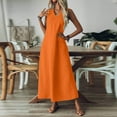 thumbnail image 5 of Womens Sweater Dress, Linen Tank Casual V Neck Sleeveless Maxi Dress Elegant Beach Holiday Loose Long Sundress With Pockets Midi Dresses For Women Black Tie Dresses Halter (XXL, Orange) ZMTing, 5 of 5