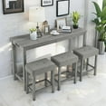 thumbnail image 3 of AENKYO 4-Piece Bar Table Set with Charging Station, 59" Counter Height Table and 3 Upholstered Stools for Small Space, Gray, 3 of 10