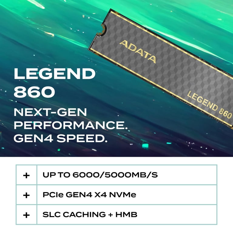 ADATA LEGEND 860 2TB PCIe Gen4 NVMe M.2 Internal SSD, 6000MB/s