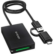 BYEASY XQD Card Reader Adapter USB 3.0 XQD Memory Card Reader/Writer via USB 3.1 and USB C Ports with Braided Cable for Sony G/M Series, Nikon, Lexar UC-153 Black