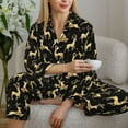 thumbnail image 6 of Salouo Elegant Gold Moose Pattern Women's Pajamas Set Long Sleeve Button Down Sleepwear Soft Pj Lounge Sets for women 2 Piece Pjs Set with Long Pants-Small, 6 of 7