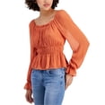 thumbnail image 1 of PLANET HEART Womens Ruched Peplum Blouse, darkorange, Juniors, XL, 1 of 1