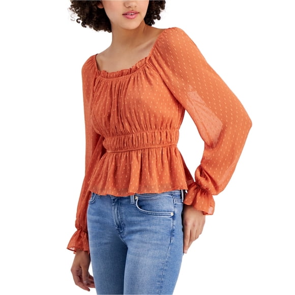 PLANET HEART Womens Ruched Peplum Blouse, darkorange, Juniors, XL