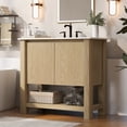thumbnail image 2 of 36" Modern Bathroom Vanity with Rectangle Ceramic Sink, Bathroom Cabinet with Large storage space and 45 Degrees Free-Handle Design Soft-Closing Doors, 1 Open Shelf at the Bottom, Natural, 2 of 9