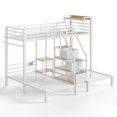 thumbnail image 6 of Triple Twin Bunk Bed with Storage Stair Drawers, Heavy Duty Metal Frame for 3 Sleepers, No Box Spring Needed, White, 6 of 11