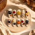 thumbnail image 2 of 30Pcs Halloween Press on Nails Medium Almond Ghost Fake Nails 3D Black Cat Pumpkin Glue on Nails Maple Leaf Moon Goth False Nails Fall Stick on Nails Handmade Halloween Acrylic Nails for Women, 2 of 6