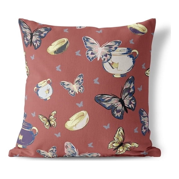 Butterfly Garden Bowl Throw Pillow with Removable Cover in Orange 16x16