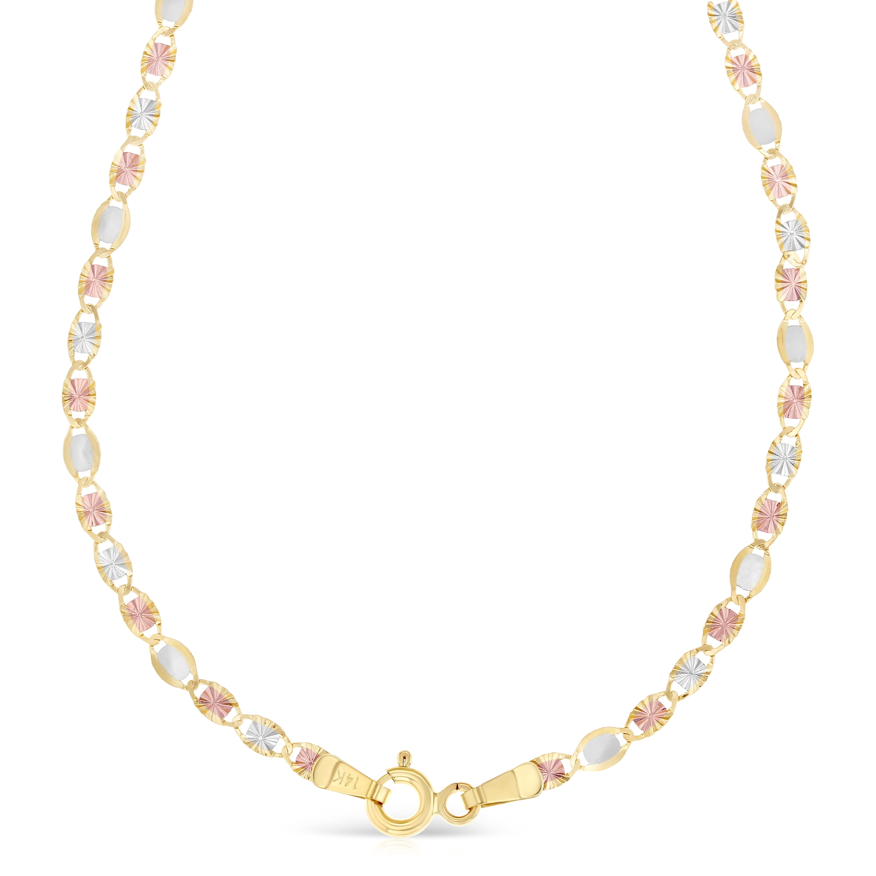 Ioka - 14K Yellow Solid Gold 3mm Flat Valentino Star Diamond Cut Chain Necklace with Spring Ring Clasp - 24"