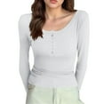 thumbnail image 6 of hotojiny Going out Tops for Women Fall Long Sleeve Henley Shirt Fashion Stretch Ribbed Slim Fitted Basic Tees Base Layered, 6 of 6