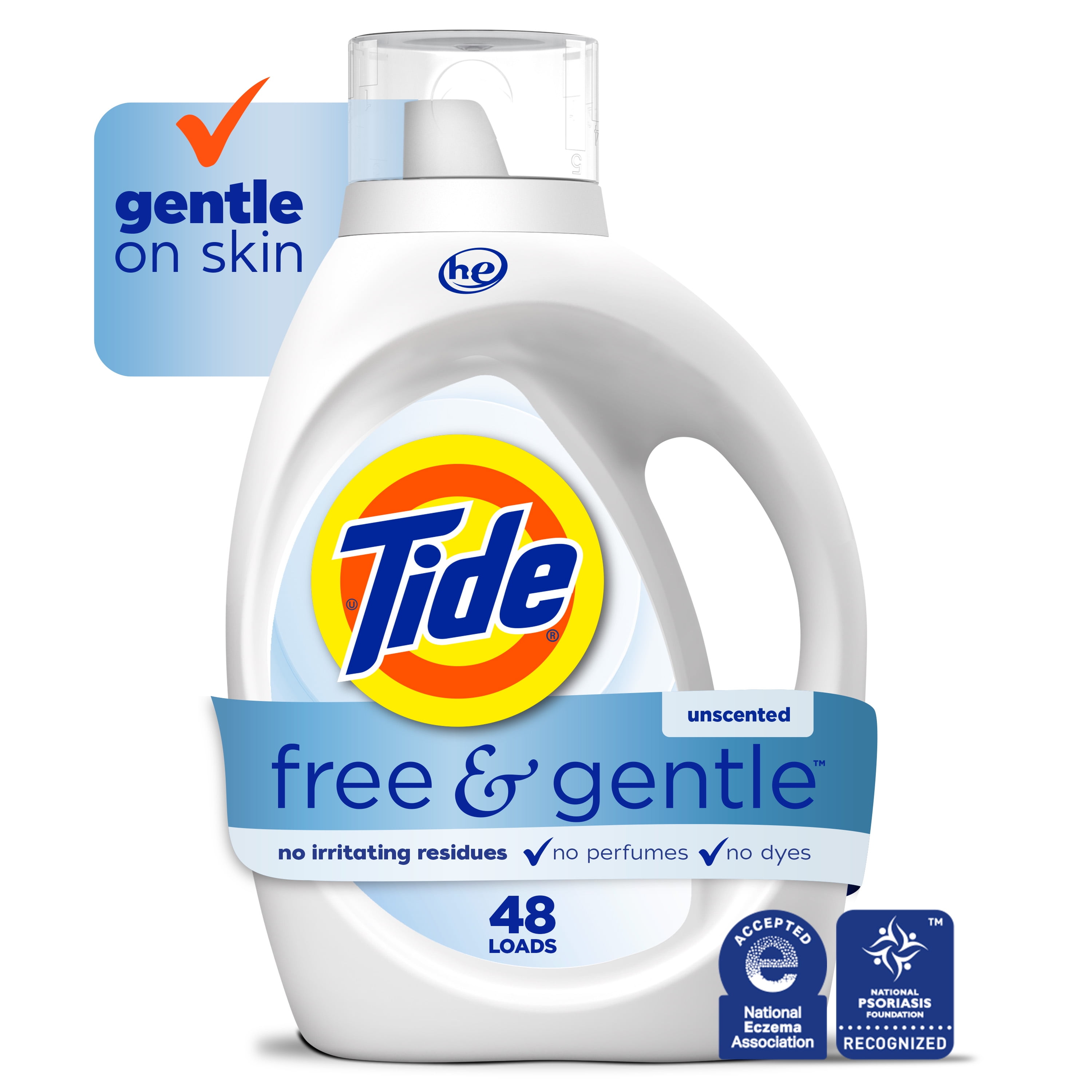 tide free & gentle liquid laundry detergent, 48 loads, 63 fl oz