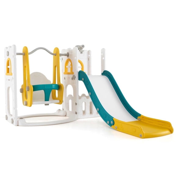Resenkos 7-in-1 L-Shaped Toddler Swing & Slide Set with Ladder - Yellow