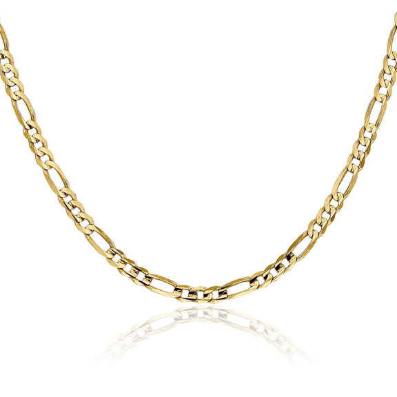 14K Solid Yellow Gold 4mm Concave Figaro Link Chain Necklace