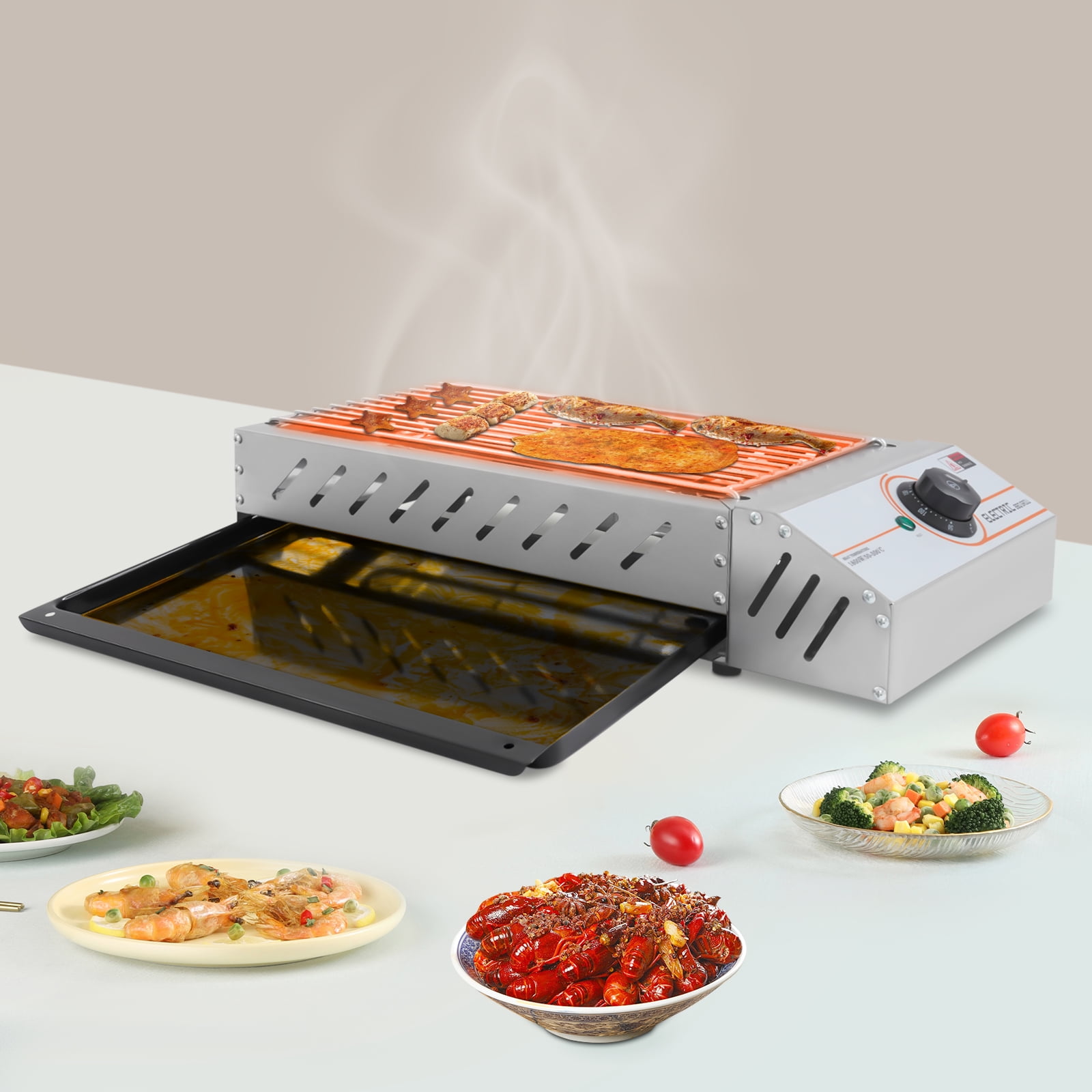 1800W Electric BBQ Grill Smokeless Stainless Steel Barbecue Hot Plate Griddle