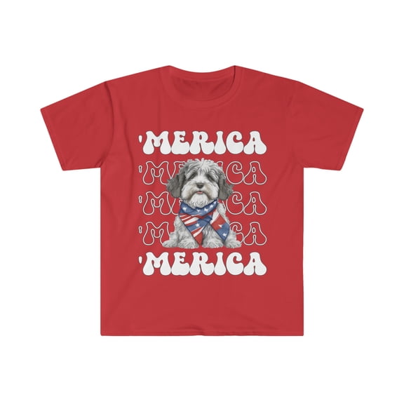 Aussiedoodle 'Merica Patriotic T-Shirt Cute Aussiedoo Puppy 4th of July Dog