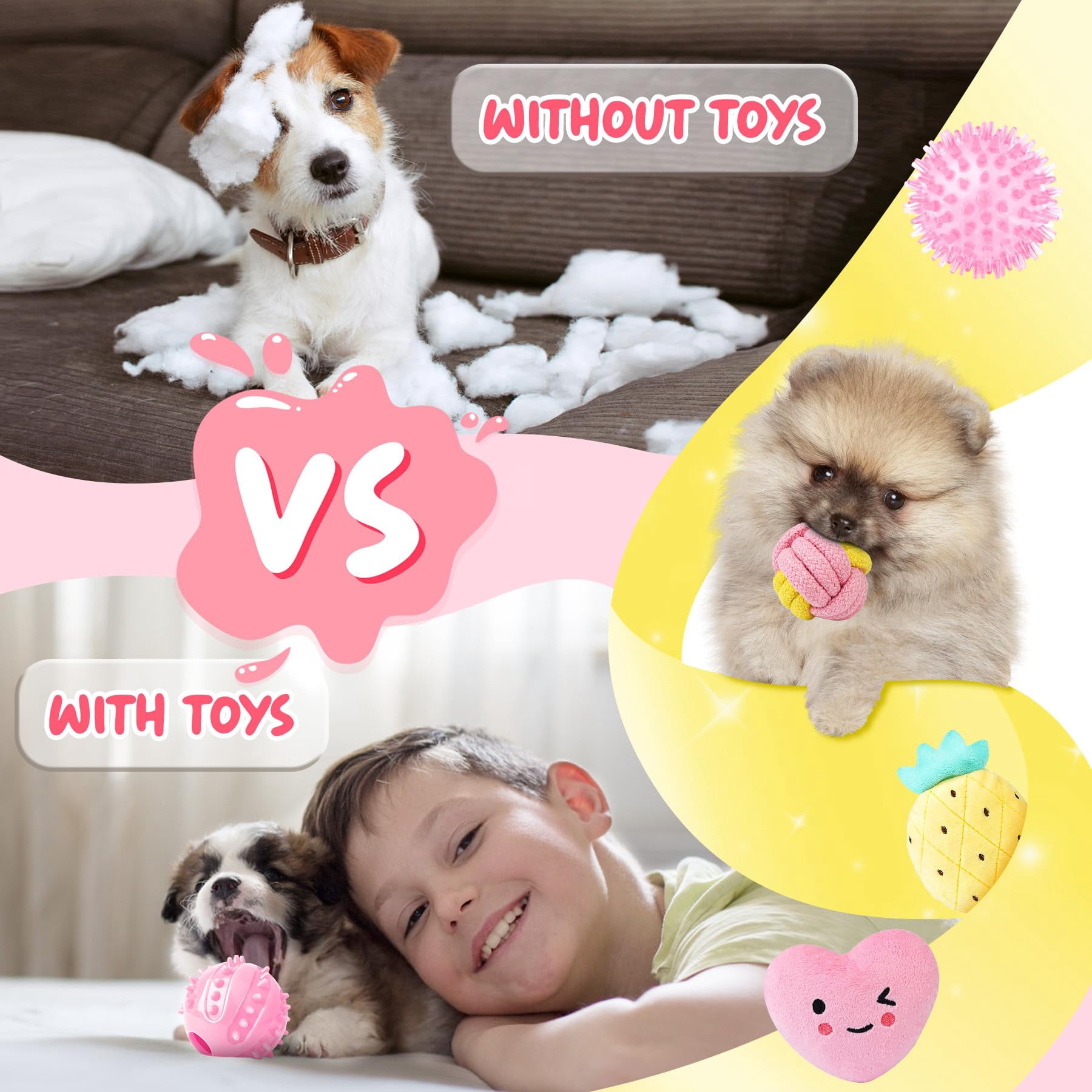 Pink Puppy Toys For Boredom - 23 Pack  Enrichment Dog Small Dogs With Squeaky Ball And Ropes