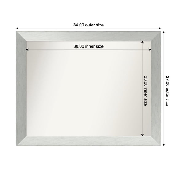 Amanti Art Custom Framed Wall and Bathroom Mirror (27 x 34 in.), Brushed Sterling Silver Frame