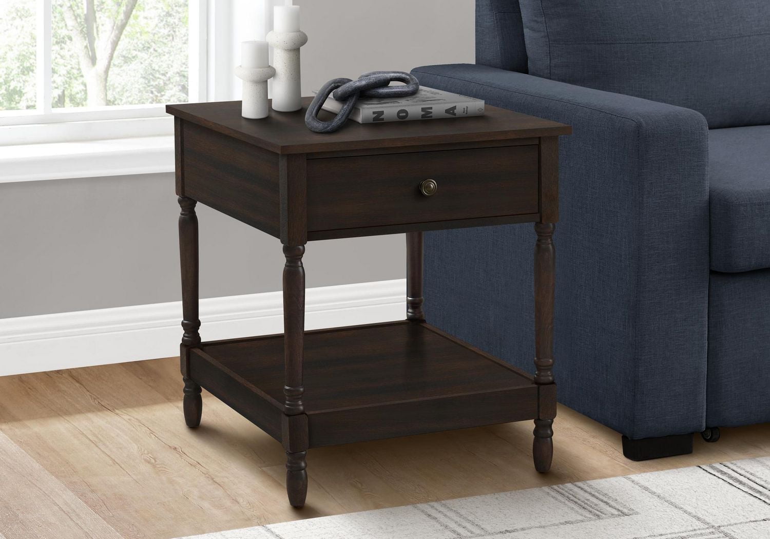 Monarch Specialties Accent Table, 2 Tier, End, Side Table, Square, Nightstand, Bedroom, Lamp, Brown Veneer, Traditional