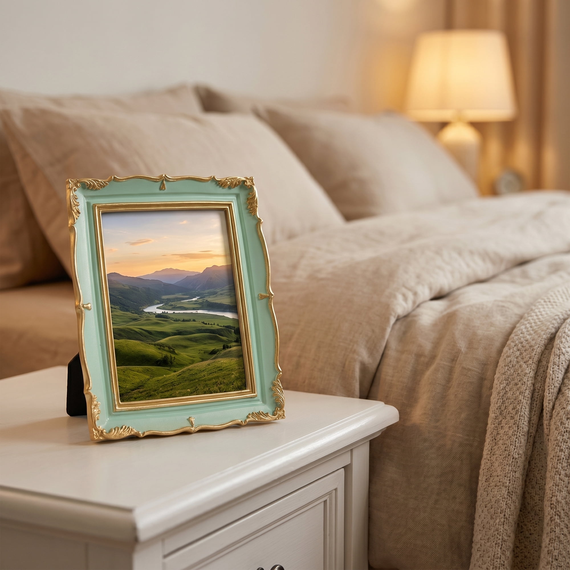 Unique Bargains Resin Traditional Photo Frame for Desk Gallery Wall Light Green 5" x 7"