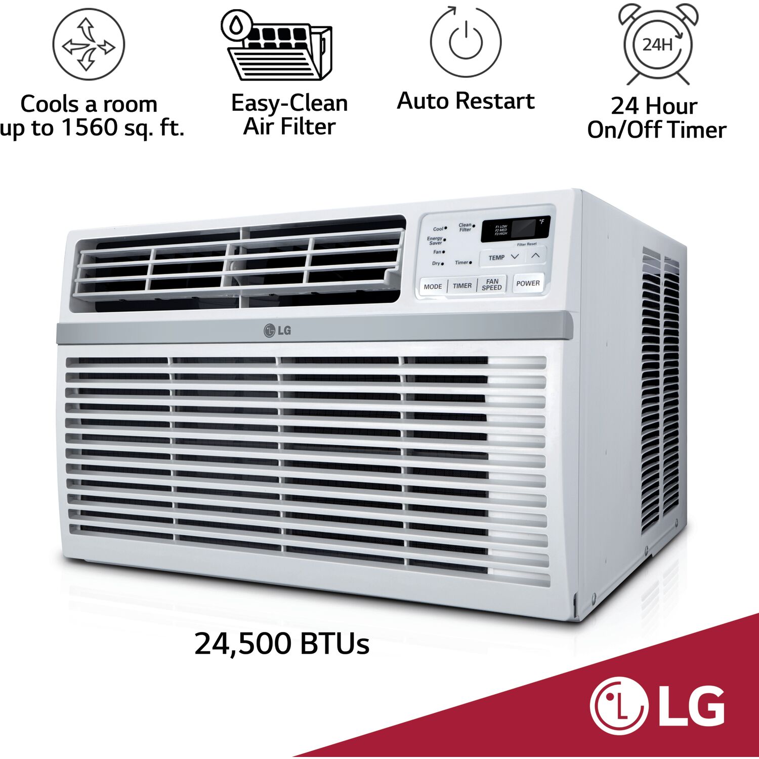 LG 24,500 BTU Window Air Conditioner, 1,560 Sq.ft. (39'x40' Room Size), Remote, 230/208V - image 5 of 11