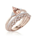 thumbnail image 3 of Dazzling Minimalist 2.25 Carat Pear Cut Affordable Ring, Morganite And Diamond Moissanite Engagement Ring, Unique Wedding Ring, Two Matching Band In 10K Solid Rose Gold, Gift For Her, Trio Set, 3 of 3