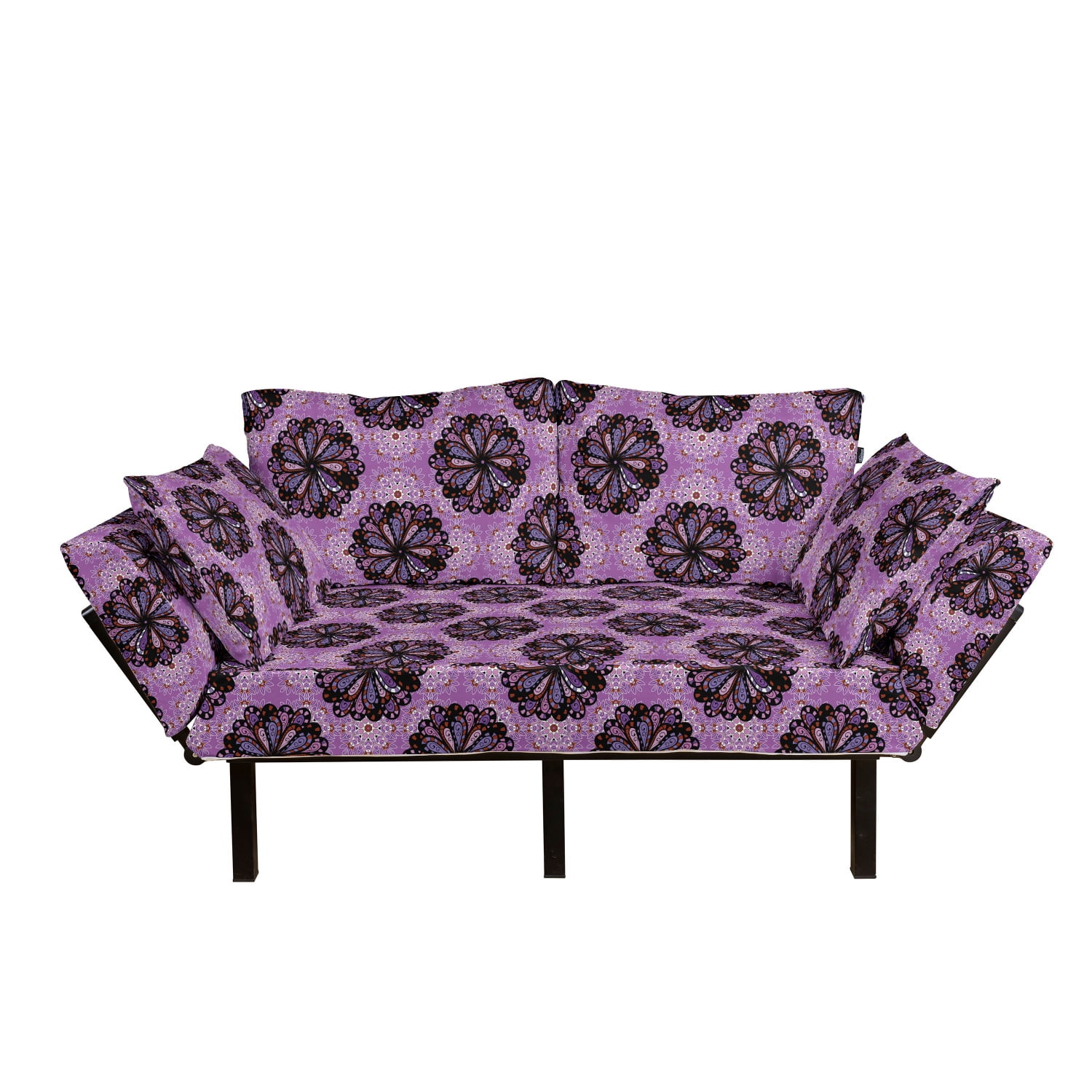 Purple Mandala Futon Couch, Vintage Beauty Boho Round Motif Art