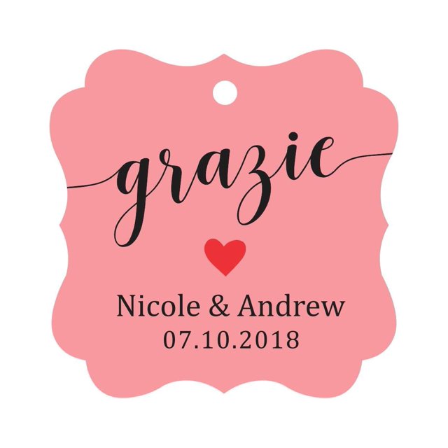 Darling Souvenir GRAZIE Merci Cadeaux de Mariage Papier Tag Fête Personnalisée Suspendre Tags-Pêche & Rose-100 Tags