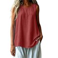 thumbnail image 3 of VBVC Women's Cotton Linen Sleeveless Swing Tank Top , Ladies' Loose Flowy A-Line Blouse , Casual Breathable Summer Shirt For Women, *Wine , Large, 3 of 8