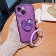 thumbnail image 5 of Heart Phone Case Compatible with iPhone 14, Cute 3D Clear Purple Love Heart Diamond Glitter Stand with Round Bracelet Phone Cover for Women Girls, 5 of 12