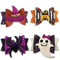 thumbnail image 1 of Hying 4 pinzas para el pelo con purpurina para Halloween, para niños, bebés, niñas, fantasma, calabaza, pajarita, horquillas para niños, decoraciones de Halloween, accesorios para el pelo, 1 of 5