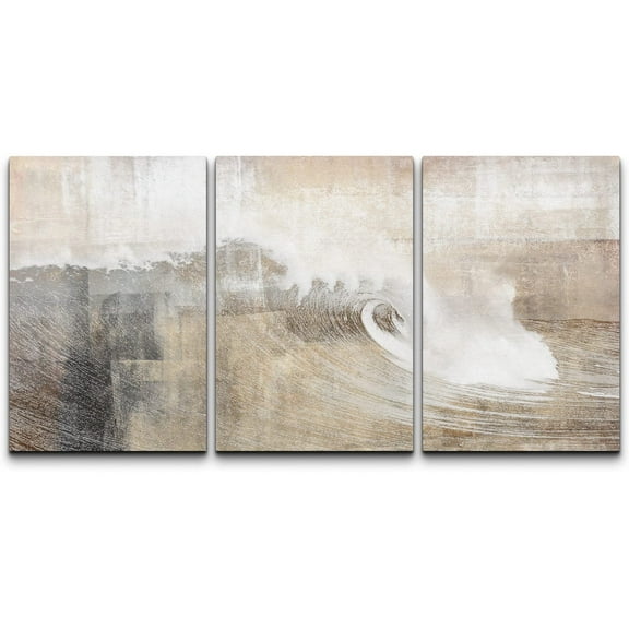 wall26 Canvas Print Wall Art Set Gray & Tan Color Block Ocean Wave Overlay Nature Wilderness Digital Art Modern Art Rustic Scenic Colorful for Living Room, Bedroom, Office - 16"x24"x3 P