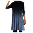 thumbnail image 1 of Femmes Robe Filles Genou Longueur Robes Impression Manches Patchwork Robe Dame O-Cou Long Col Roulé Femmes Femmes Robe Adulte Vêtements Féminins Bleu Taille L, 1 of 2