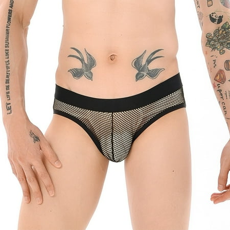 

Marbhall Men Fashion Panties Breathable Briefs Gay Thong Bag Mesh Cool Underwear Black2 XL(76-80CM)