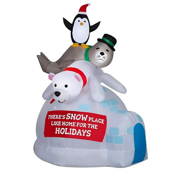 Gemmy 6.5-FT Lighted Igloo Scene with Bear, Penguin & Walrus Christmas Inflatable