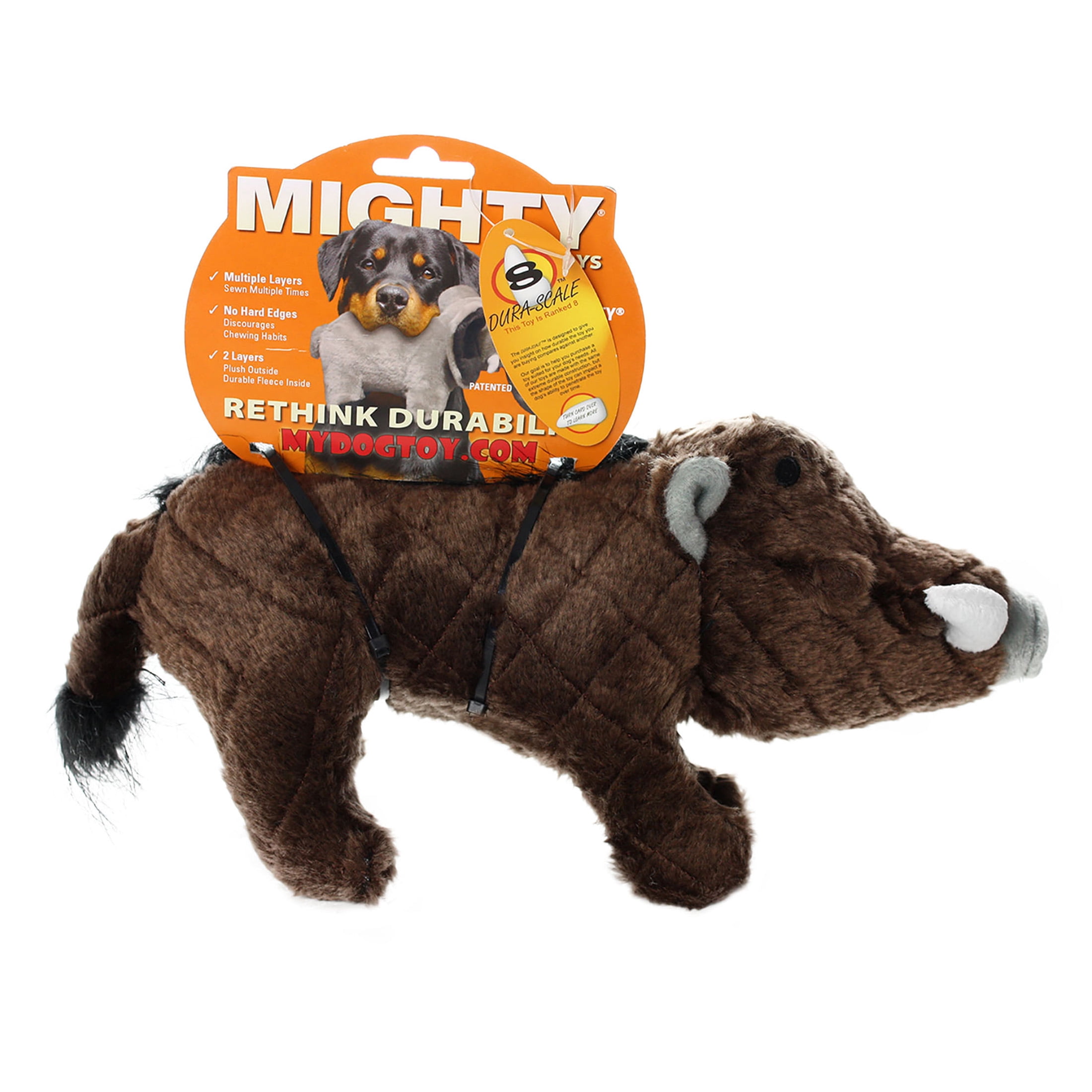 Mighty Safari Warthog Brown Durable Plush Squeaky Dog Toy